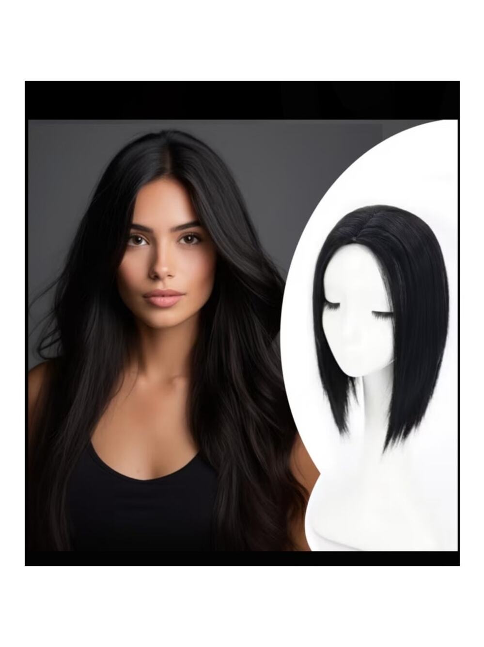 16" Synthetic Black Hair Topper with bangs
